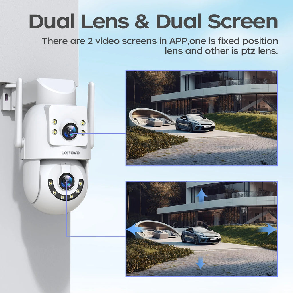 Lenovo 8MP HD Outdoor 5G Security Camera with Dual Lens Dual Screen AI Tracking PTZ Color Night Vision Surveillance Protection