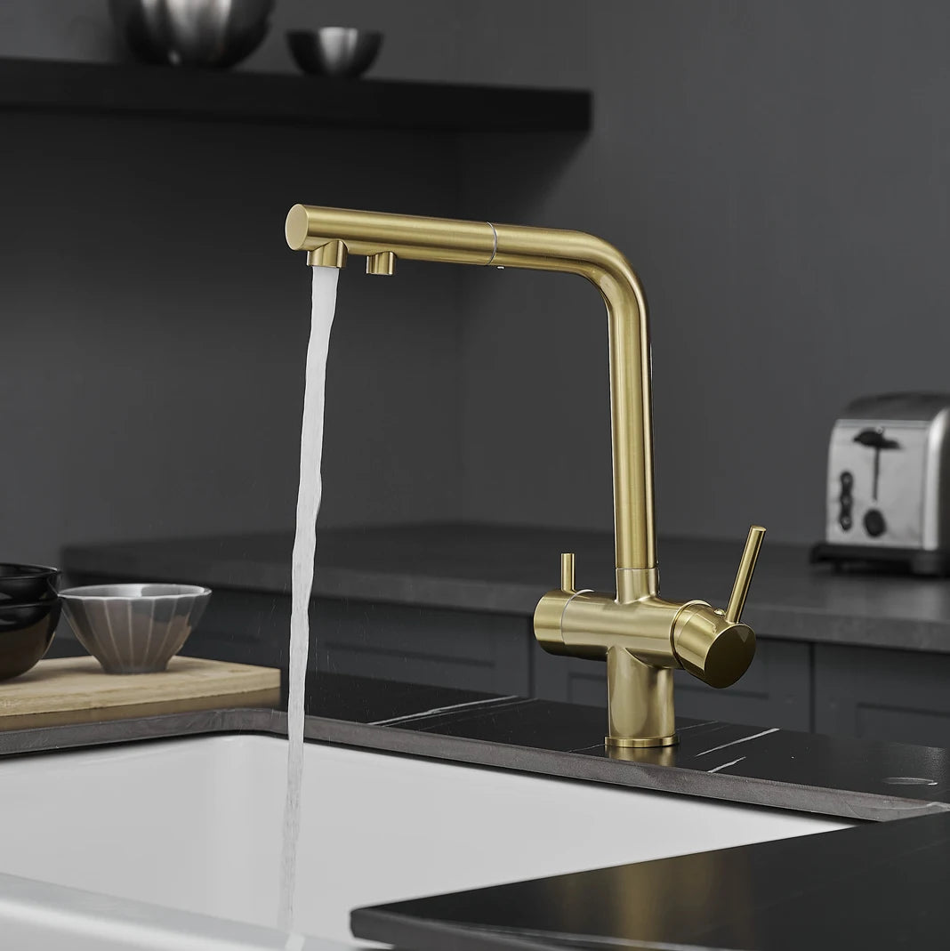 White Hot Cold Filter Kitchen Sink Faucets 3 Ways Pure Water Pull Out Kitchen Sink Mixer Tap Brass Filter Kitchen Sink Faucet