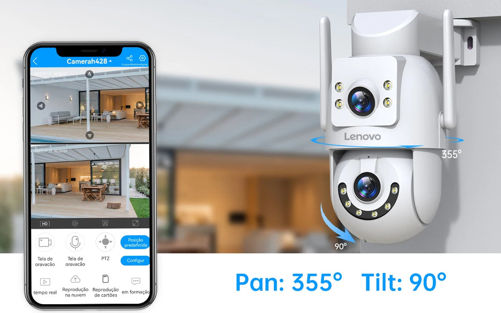 Lenovo WiFi PTZ Security Camera 8MP With Dual Screen Color Night Vision Outdoor Surveillance CCTV Camera Auto Tracking IP Camera