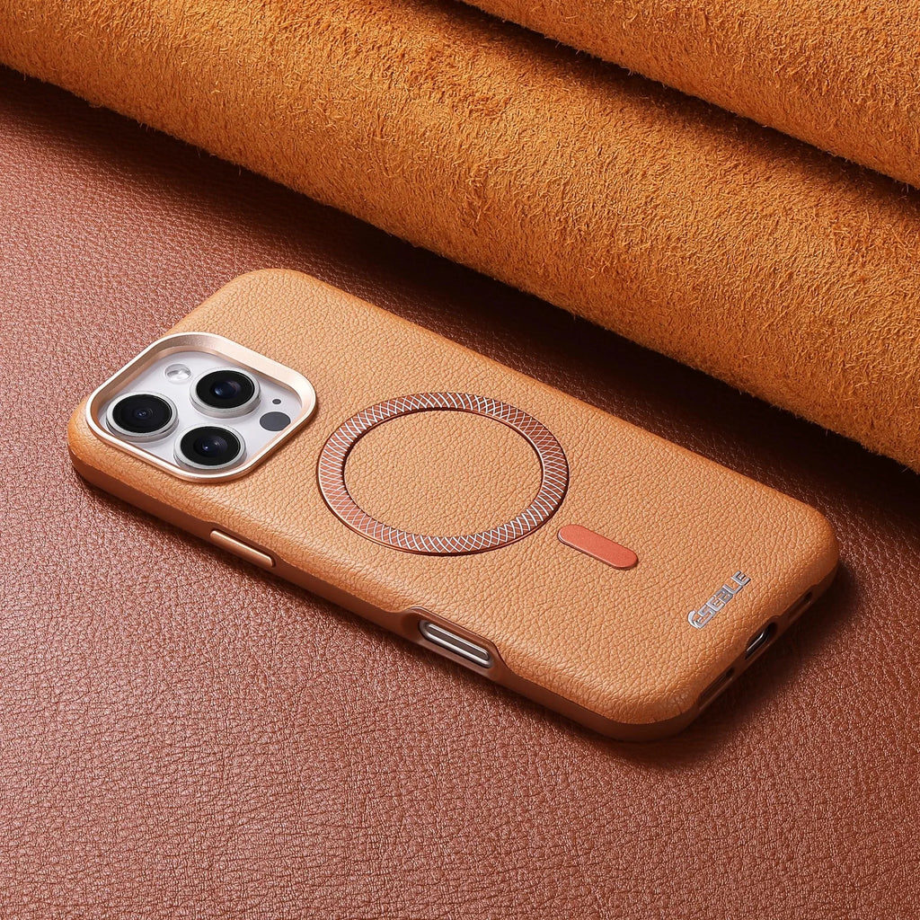 Magnetic Leather iPhone Case | Shock-Absorbing & Wireless Charging Compatible Tidesmit