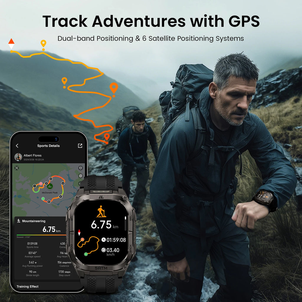 KOSPET TANK M4C Smartwatch for Men Tactical Outdoor Watch with Walkie-Talkie & GPS Military-Grade Durability 5ATM Waterproof