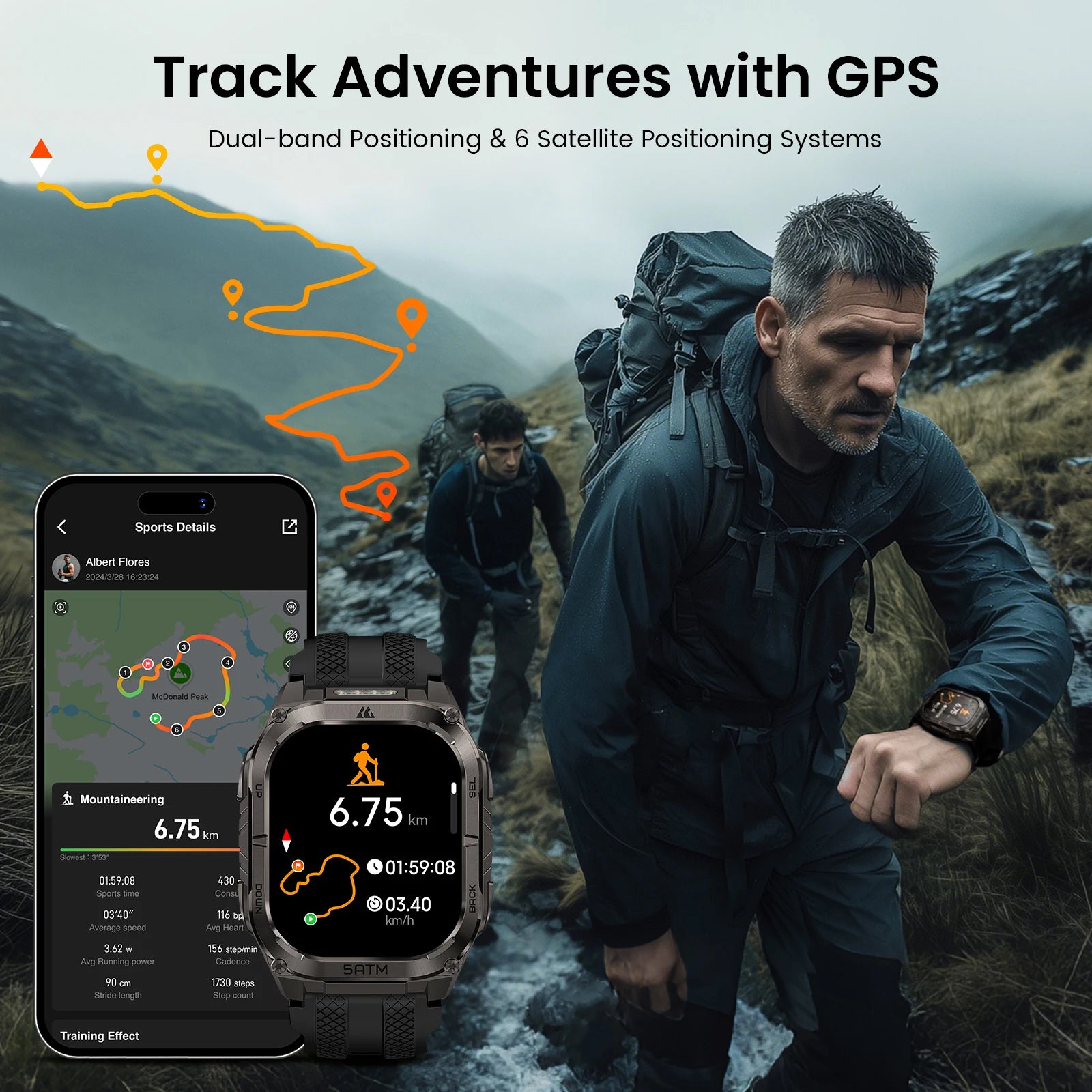 KOSPET TANK M4C Smartwatch for Men Tactical Outdoor Watch with Walkie-Talkie & GPS Military-Grade Durability 5ATM Waterproof