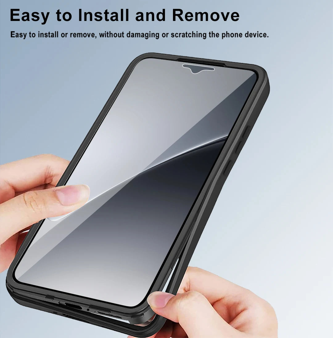 Shockproof 360-degree armor case for Xiaomi, black soft bumper with screen protector for easy installation.