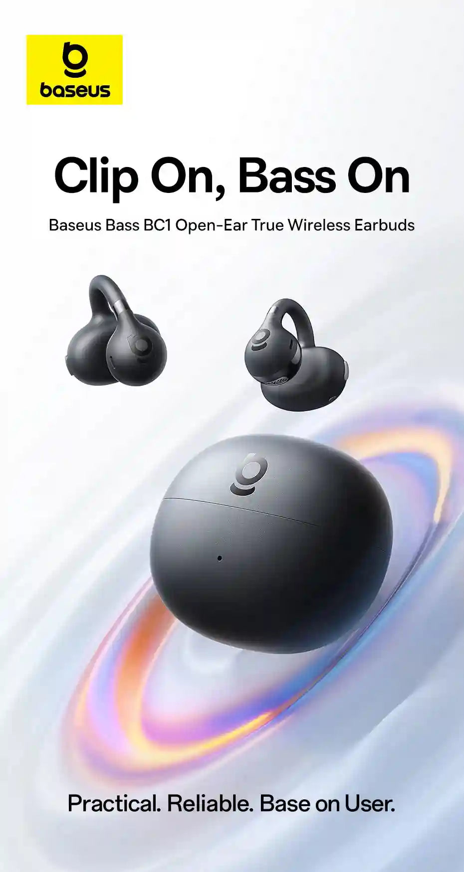 Wireless Earbuds Open-Ear Sports Clip-On - Bluetooth 5.3 Low Latency Black Tidesmit