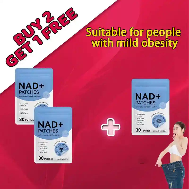 30pcs NAD+ weight management patches in blue pouches for body care and weight loss assistance. Buy 2 get 1 free offer.
