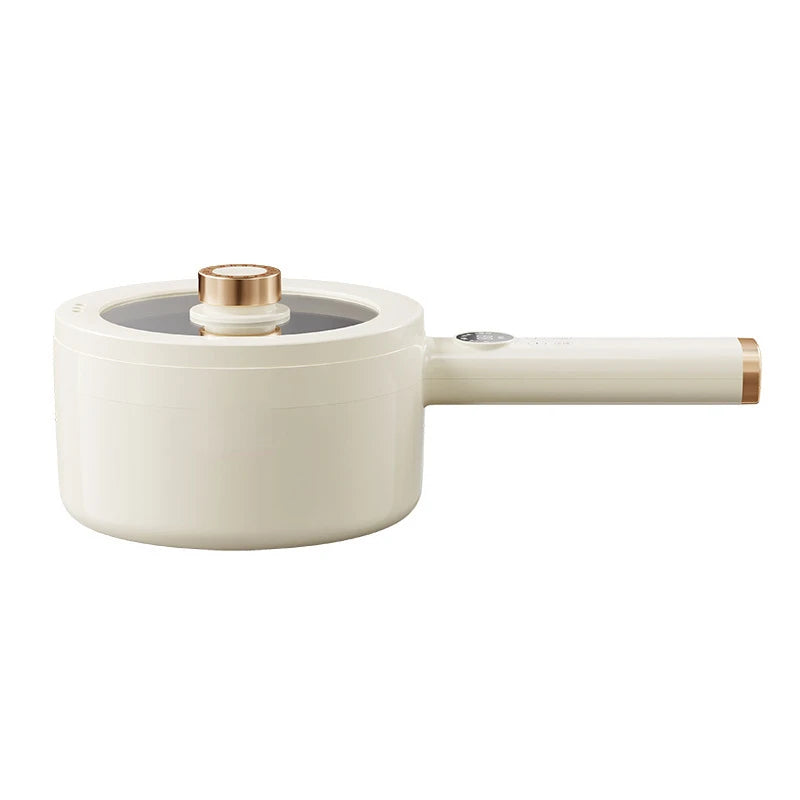 White electric cooking machine hot pot with lid and side handle, stainless insert