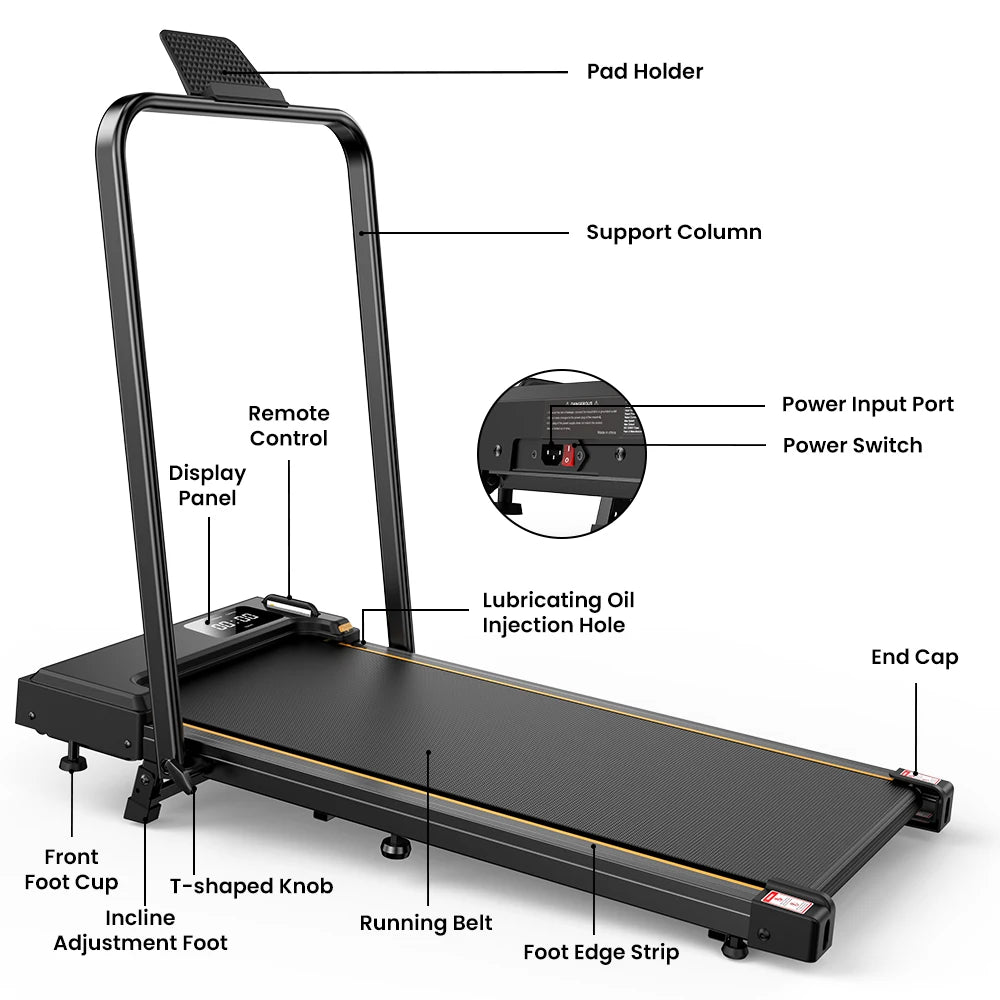 Formill FT51/FT50/FT52 Treadmill 2 In 1 Walking Running Treadmill 0.75-2.5HP Foldable Under Desk Treadmill38*95cm Running Area With Armrest LED Display Oil Drip Hole Indoor Home Gym Exercise Machine