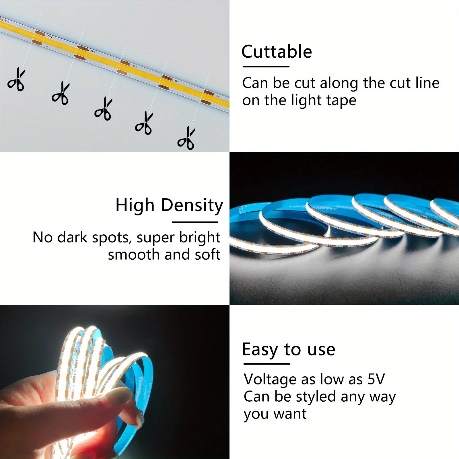 COB LED Strip Lights With Touch Dimmer 5V High Density Linear Lighting with Adhesive Tape DIY Lamp For Living Room Cabinet Decor
