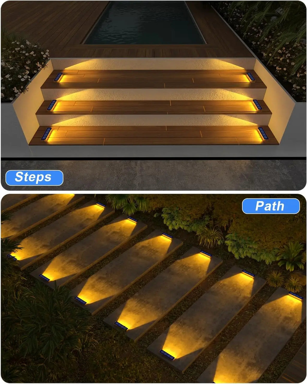 4 Pack Outdoor Solar LED Step Lights, IP68 Waterproof Auto On Off Solar Deck Stair Spot Lights, Solar Powered Landscape Lights for Walkway Patio Pathway Yard Garden