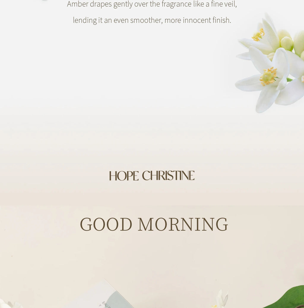 Elegant white gardenia floral design for Pure Gardenia niche fresh floral women's perfume on a creamy aesthetic background.