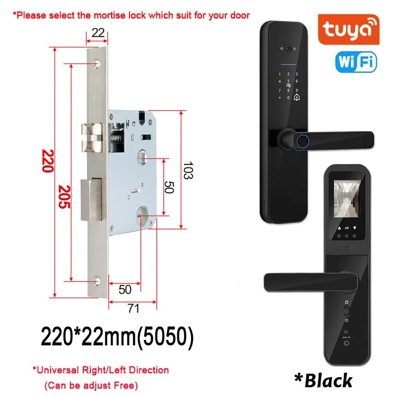New Biometric Digital Electronic Smart Door Lock With Camera Fingerprint Tuya Wifi Smart Card Password Key Unlock
