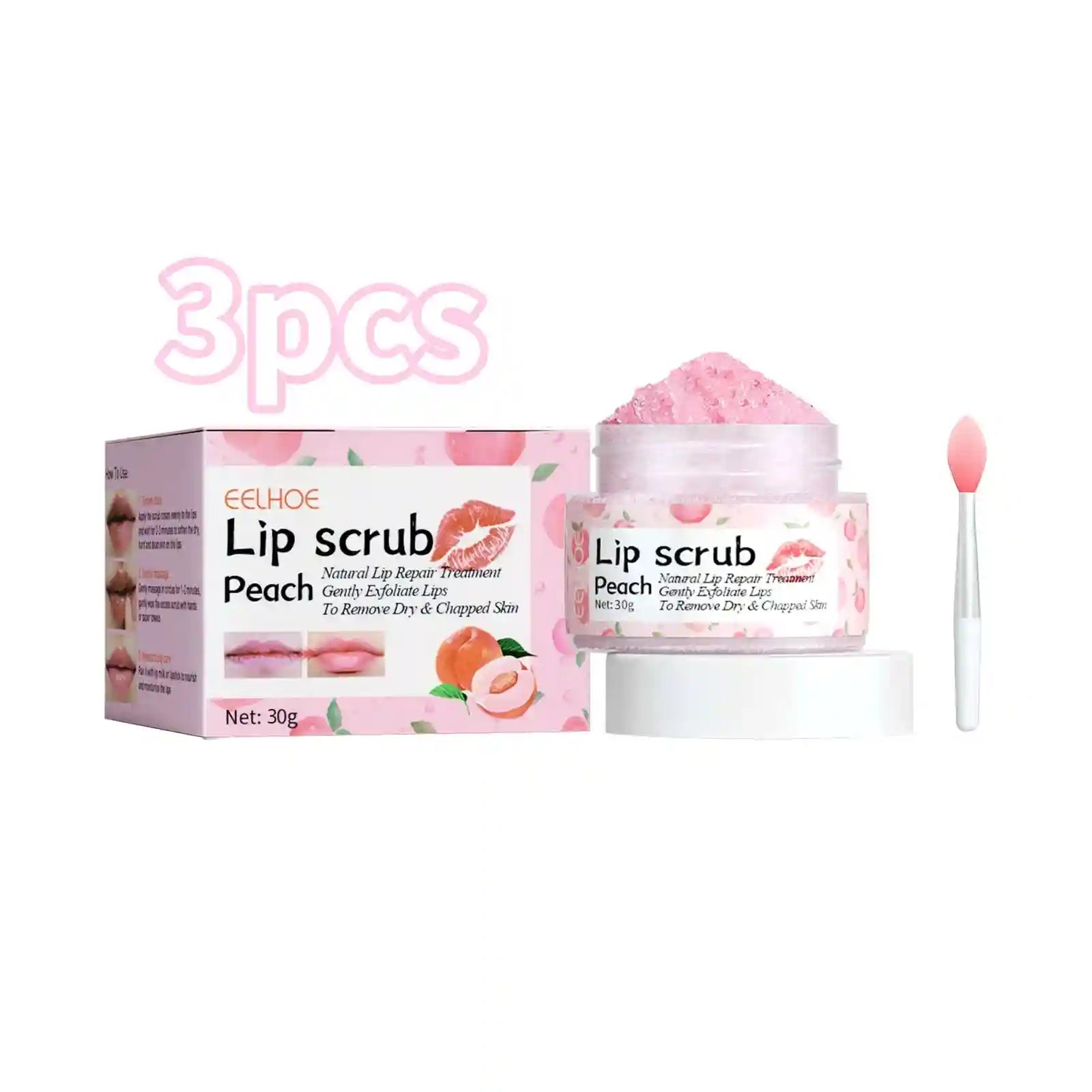 Peach Lip Scrub for Dry Cracked Lips - Exfoliating Lip Care Treatment Lip Care 3pcs Tidesmit