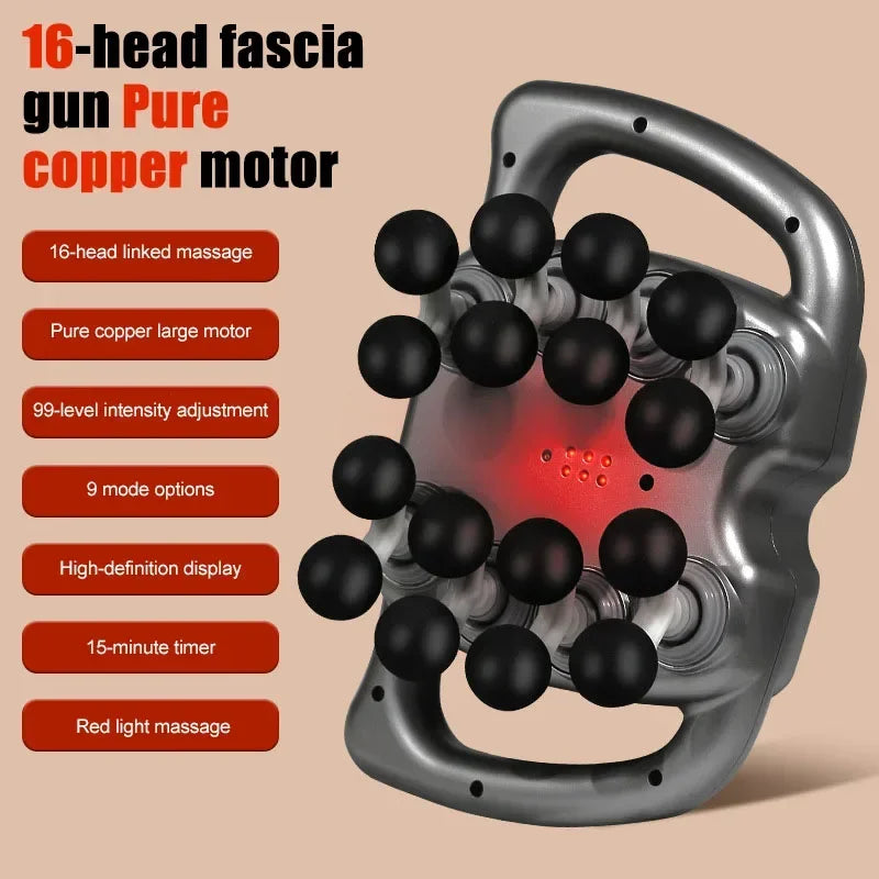 Tidesmit Fascia Gun - Deep Tissue Muscle Massager with 16 Massage Heads Fascia Gun Grey-16 Tidesmit