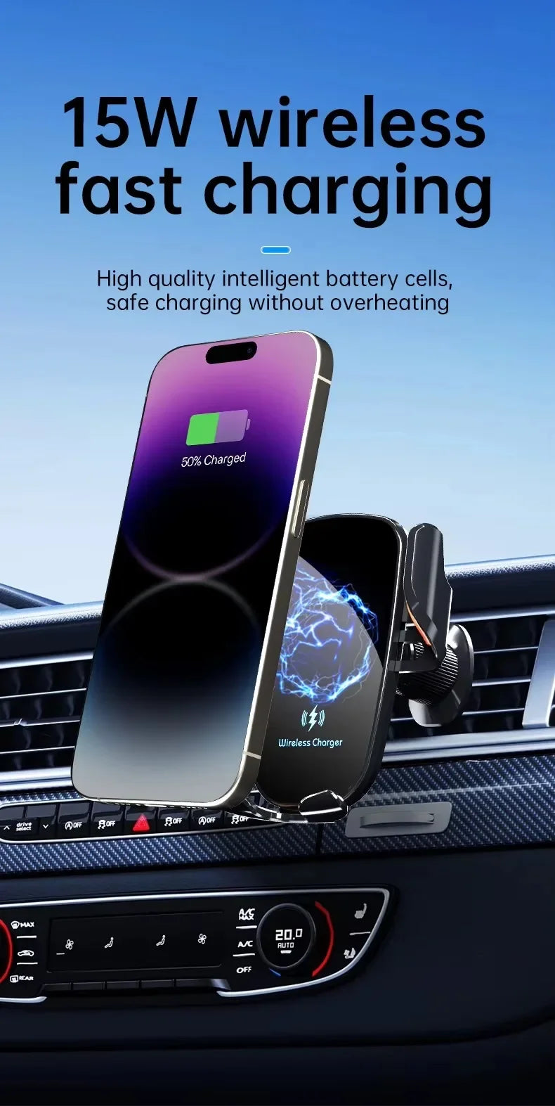 Wireless Car Charger Vent Mount - Qi Certified Fast Charging Tidesmit