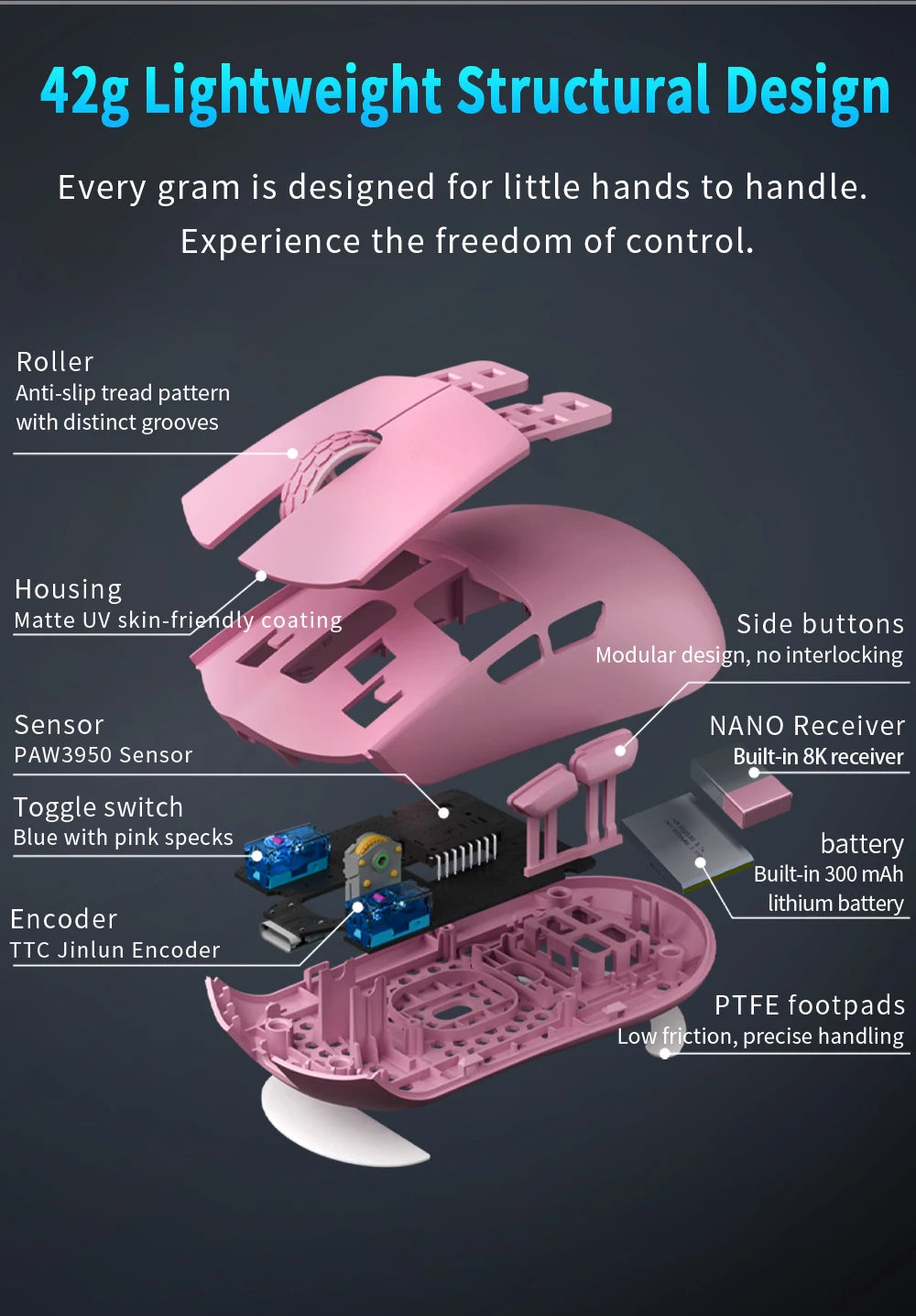 Darmoshark M3 Micro V2 Wireless Gaming Mouse Double 8k Nordic N54L PAW 3950 30000 DPI  Small Hand  Macro Game Mouse Lightweight
