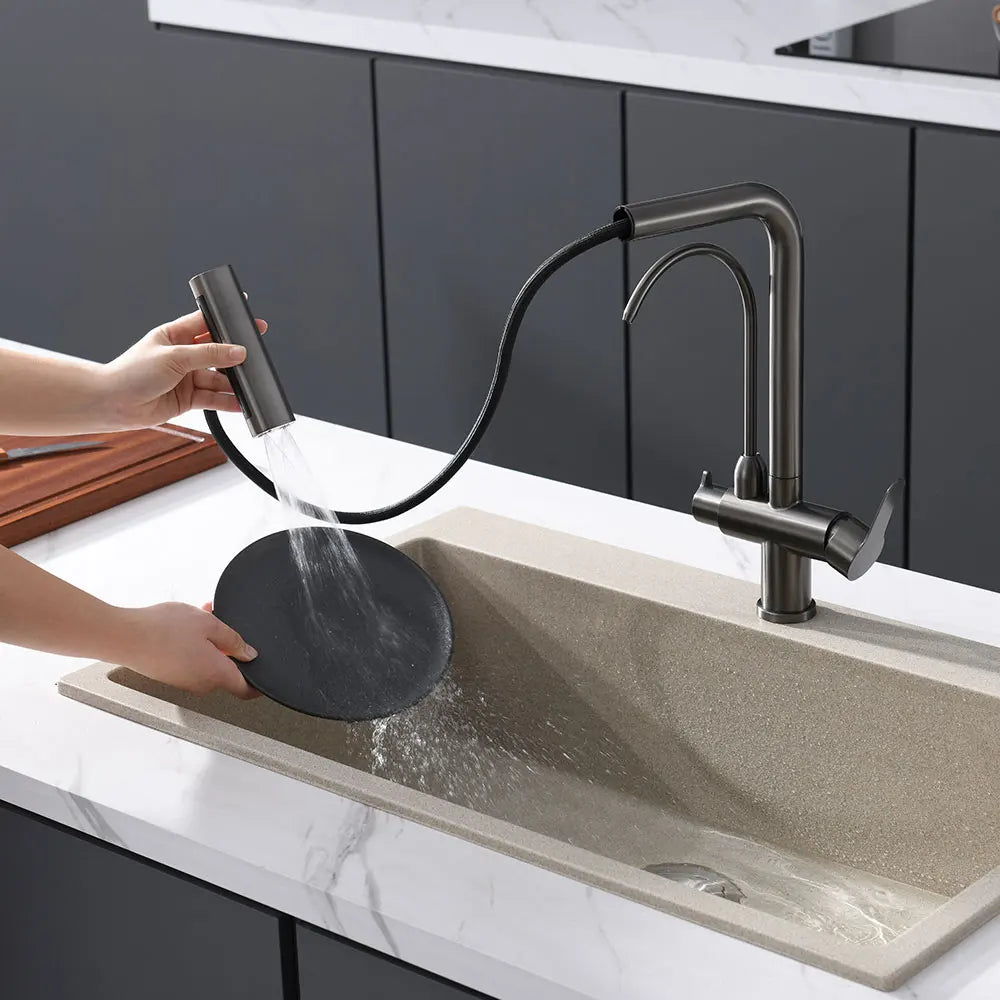 Waterfall Faucet 4 Modes Multi-functional Pure Hot Cold Water Kitchen Faucet Sprayer Sink Wash Tap 360° Rotation