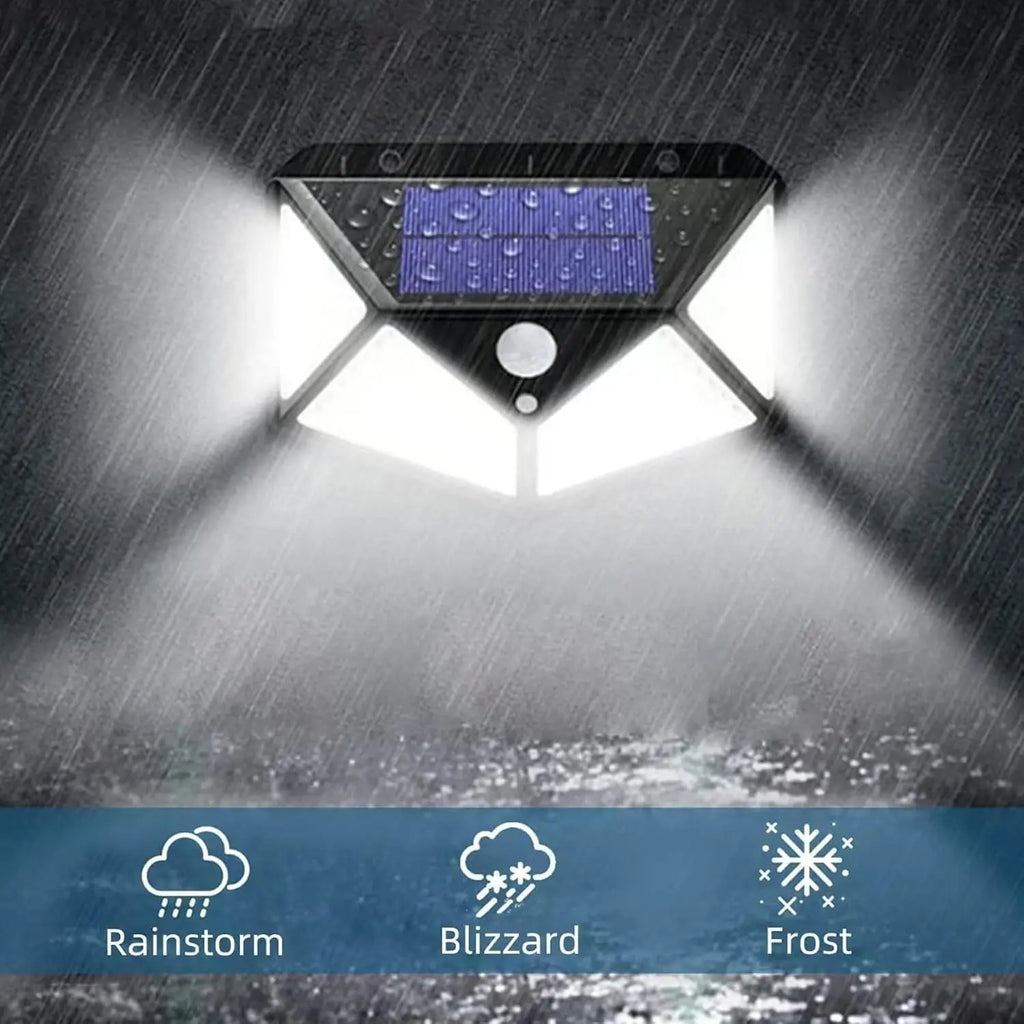 4Pack 100 LED Outdoor Solar Lights with Motion Sensor and 3 Lighting Modes, IP65 Waterproof Solar Wall Lights Ideal for Garden Patio Yard