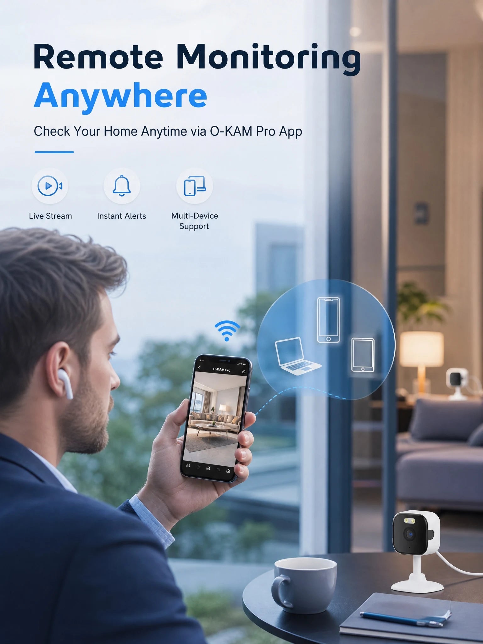 OKAM PRO APP Home Camera HD 5MP Mini WiFi Indoor Camera with Human Detection 5X ZOOM Baby Monitor 24/7 Video Record CCTV