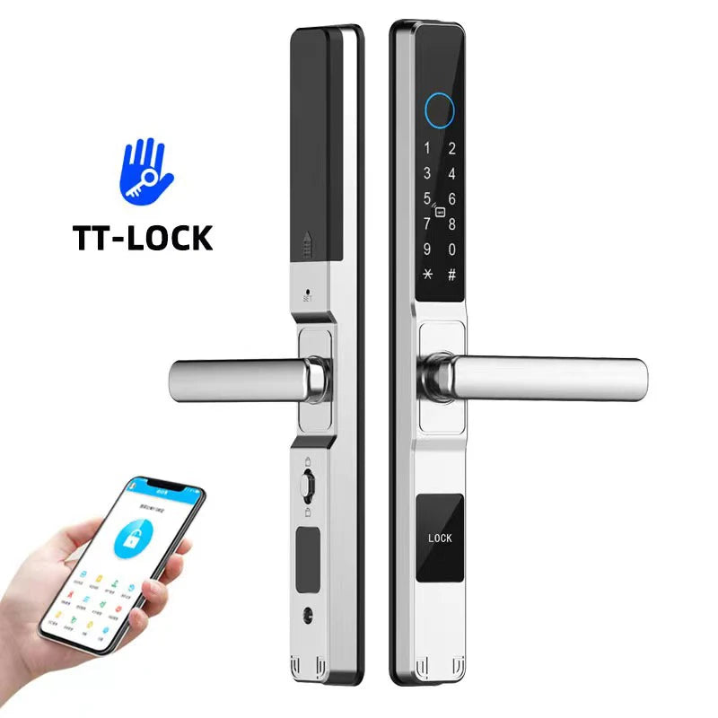 Slim 3.5cm Waterproof Aluminum Smart Door Lock with TTLock Bluetooth Fingerprint Password IC Card APP Control for Sliding Doors
