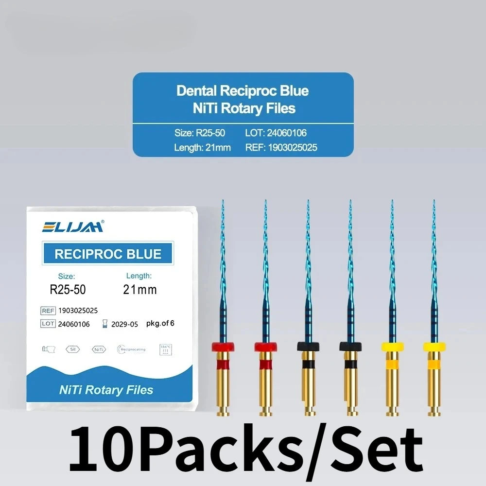 SYJH 10-pack blue NiTi dental reciprocating files for root canal treatment, 21mm engine use rotary endodontic files.