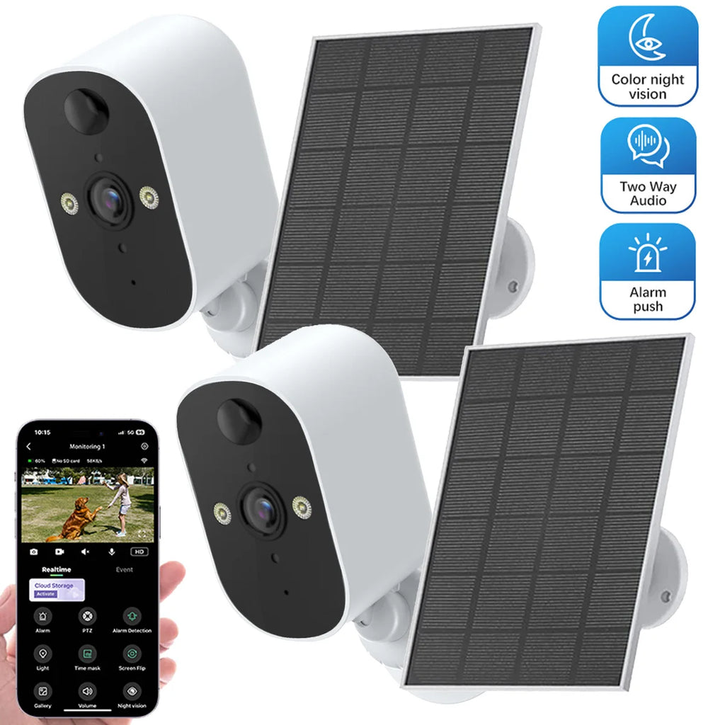 1080P WiFi Camera Outdoor Solar Battery Wireless Solar Powered Security Camera AI Motion Detection 2-Way Audio Night Vision