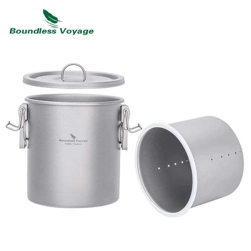 Ultralight titanium cooking pot set, two nested pots with lid, silver