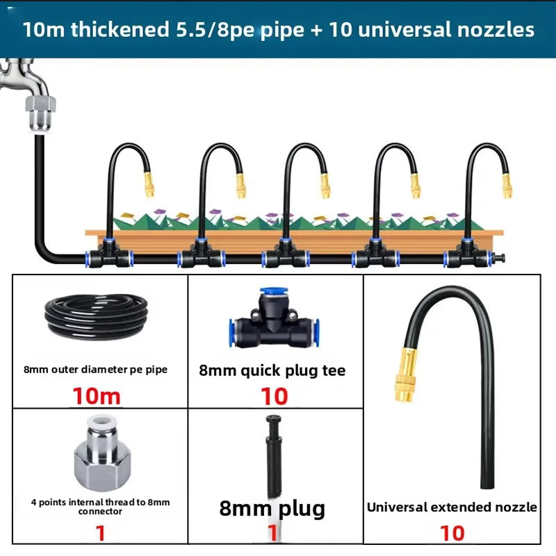 PE Pipe Automatic Irrigation Sprinkler Kit Rotating Copper Nozzle 8mm Hose For Garden Plant Fogging Watering Irrigation