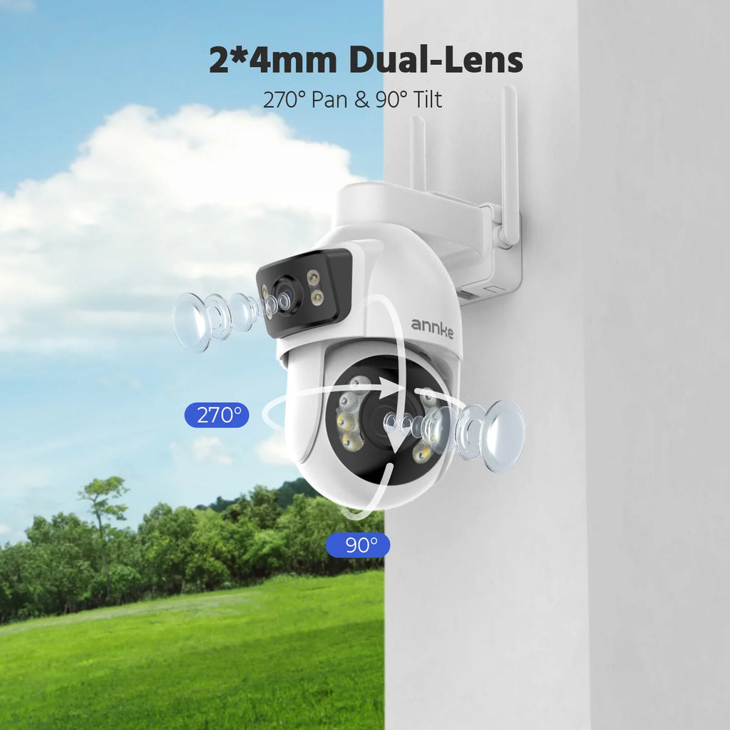 ANNKE 3 Inch PTZ Dual-Lens Security Camera, 5+5MP Dual-View on One Screen, 12X Optical Zoom, AI Human Tracking, Smart Dual-Light Full-Color Night Vision, Two-Way Audio, Siren Alarm, Alexa/Google Home Compatible
