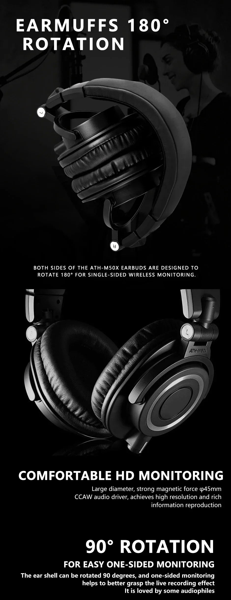 Studio Monitor Headphones with 45mm Drivers by Tidesmit Tidesmit