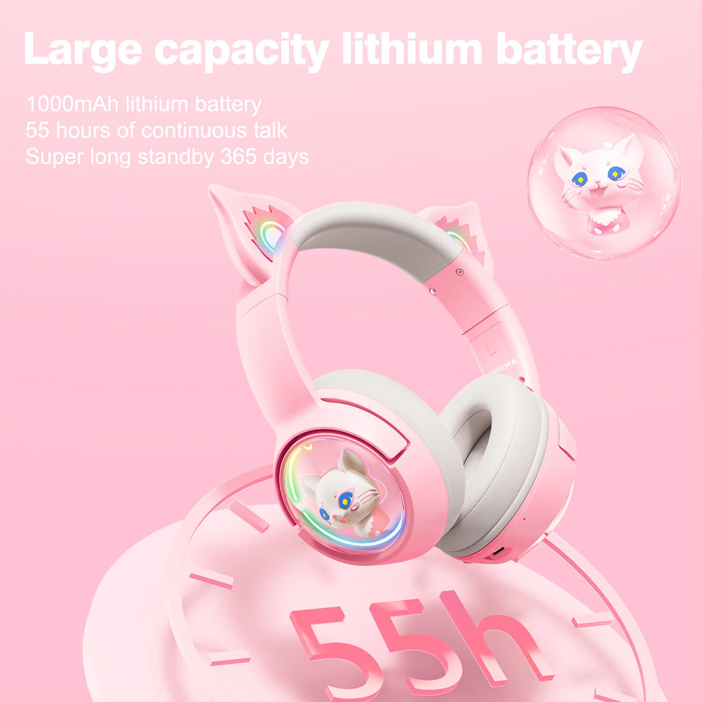 Wireless Cat Ear Gaming Headset | Low Latency Over-Ear Headphones Tidesmit
