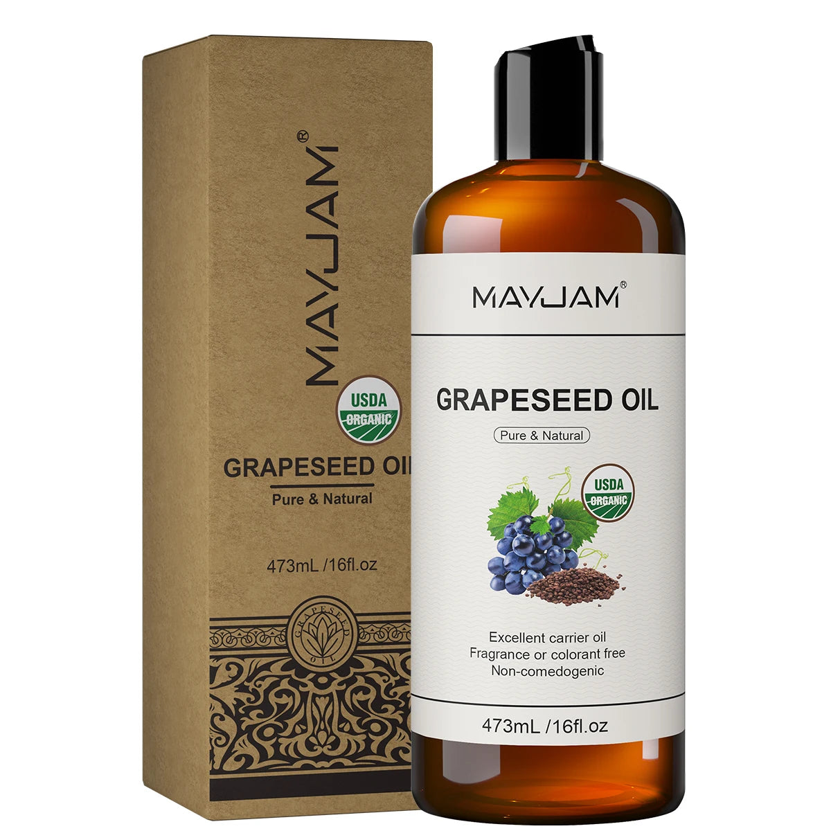 Tidesmit USDA Organic Grapeseed Carrier Oil for face, hair, and body massage. Pure, natural, non-comedogenic skin care.