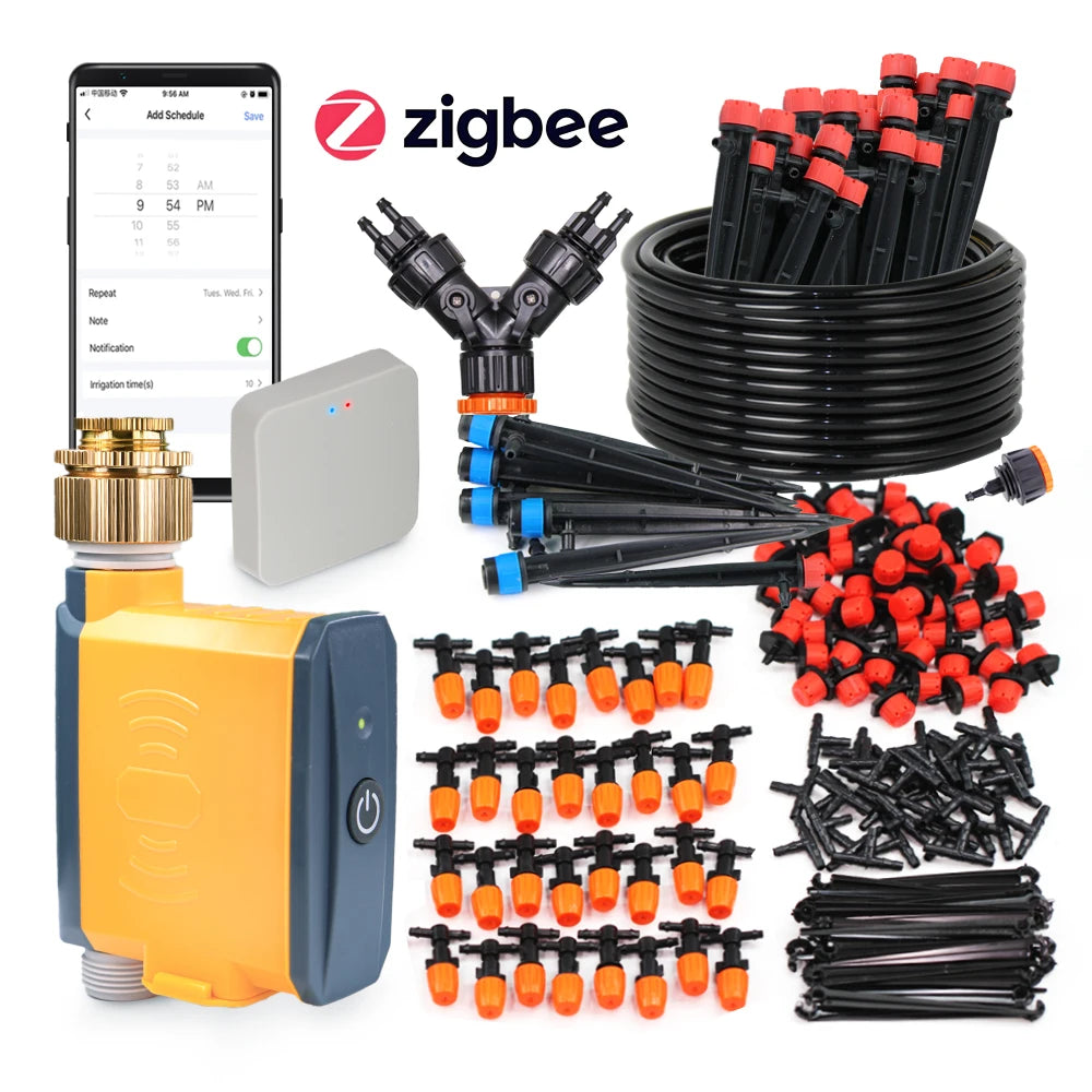20m Garden Zigbee Timer Multiple Types of Sprinkler Irrigation Kit 1/4'' Hose Smart Application Remote Control Watering System