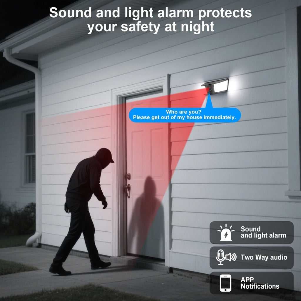 2K Solar Camera Wall Light Outdoor Surveillance Camera 5200mAh Battery Camera Color Night Vision Local Alarm Humanoid Detection