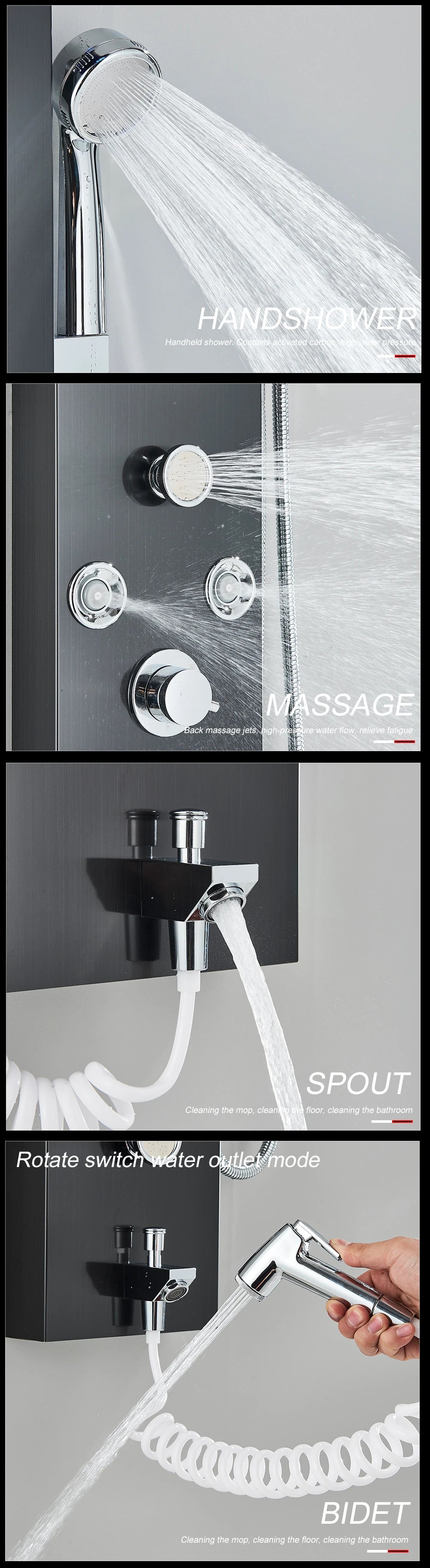 LED Light Shower Faucet Bathroom SPA Massage Jet Shower Column System Waterfall Rain Shower Panel Bidet Sprayer Tap