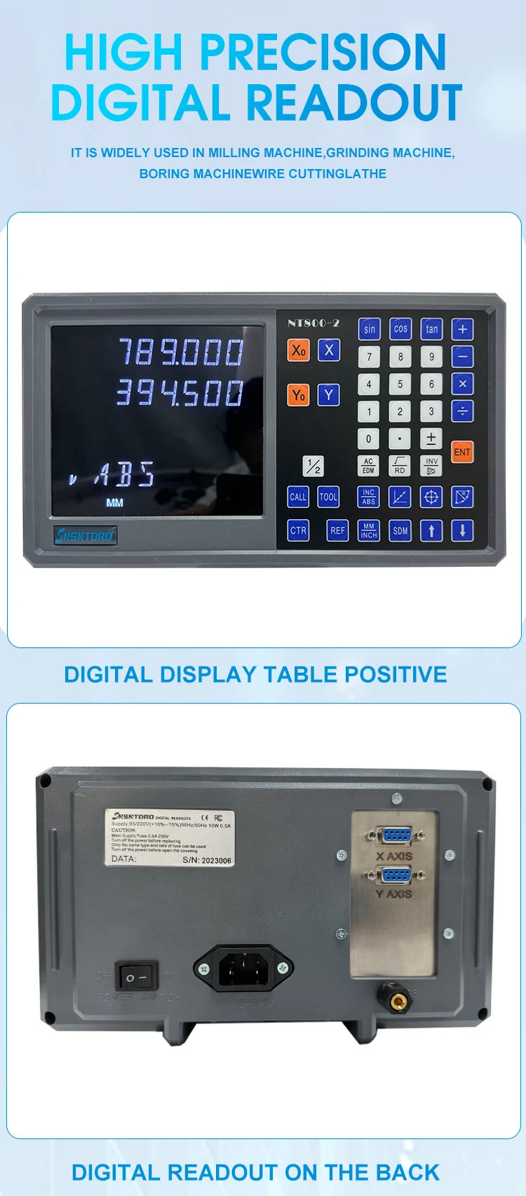 Ultra-accurate Dro NT800-3 NT800-2 Set AC90-260V&50-1000mm Linear Glass Scale Encoder Digital  Ruler for Lathe Milling Machines