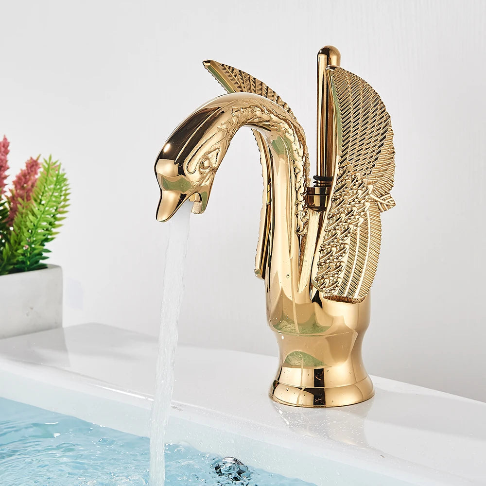 Gold Swan Bathroom Basin Faucet Deck Mounted Mixer Taps Hot and Cold Water Basinwash Sink Mixers Brass Tap