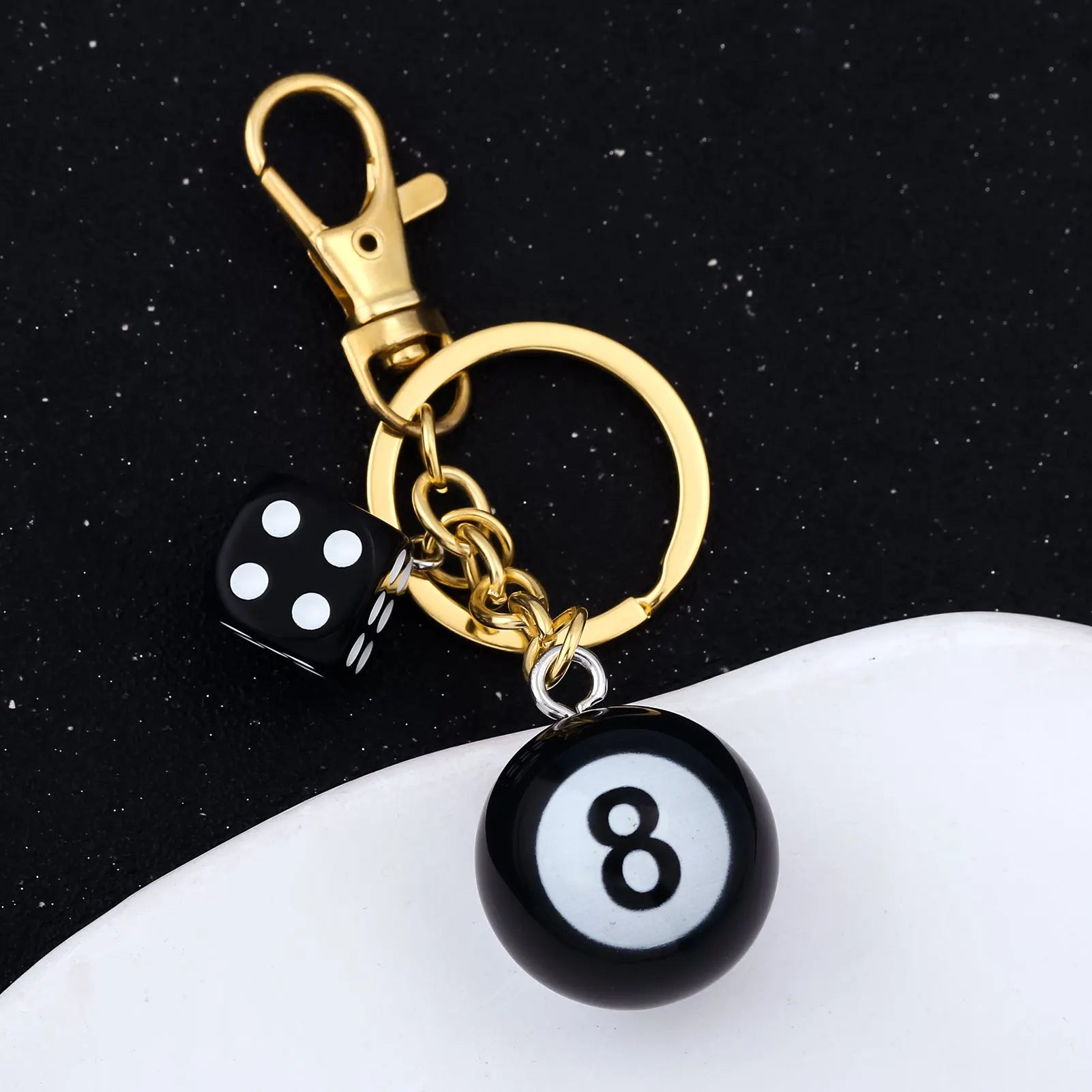 Punk Hiphop Black Dice No. 8 Billiards Keychain Y2K Pink Lucky Dice Starburst Pendant Bag Charms Hangings Ornament Accessories
