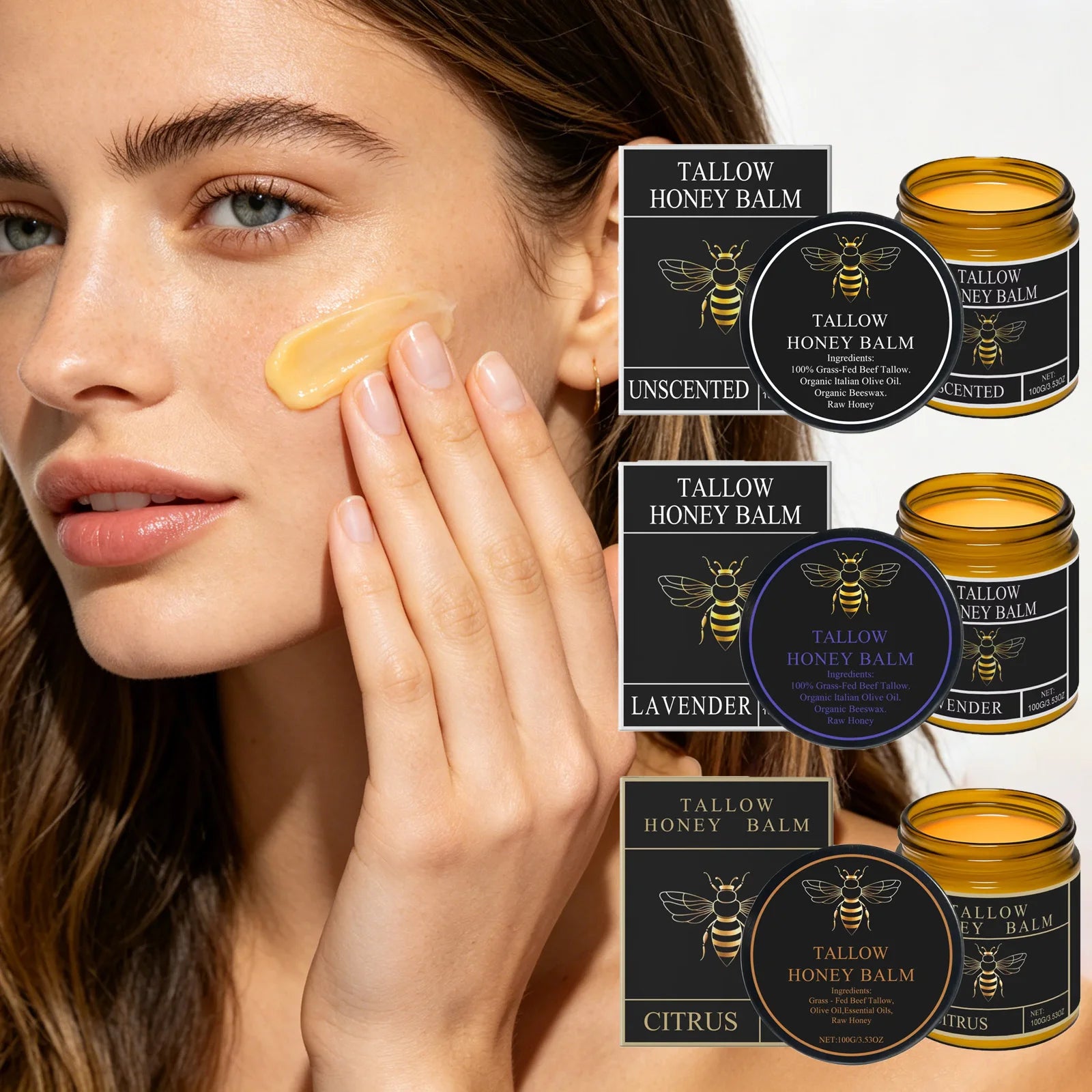 Organic Grass-Fed Beef Tallow Balm With Honey Soothen Nourishing Dry Skin Improves Elasticity Moisturizing Cream For Soft Smooth