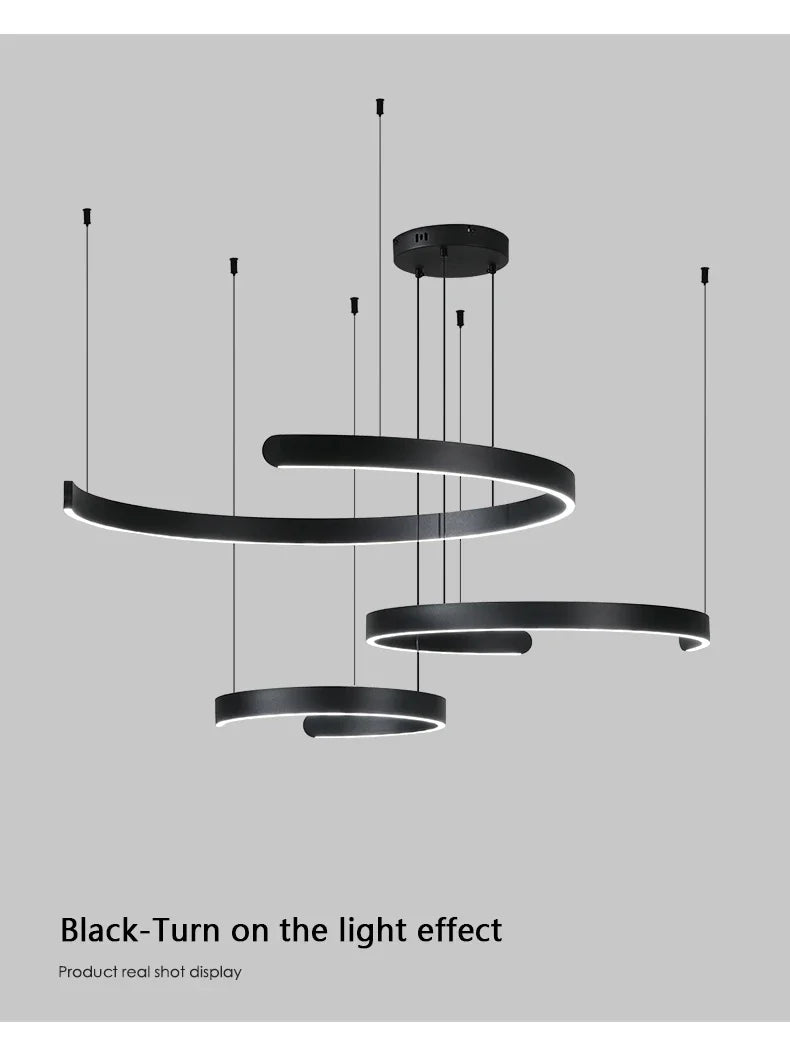 Modern LED Ring Ceiling Chandelier 60cm Black - Minimalist Decor Tidesmit