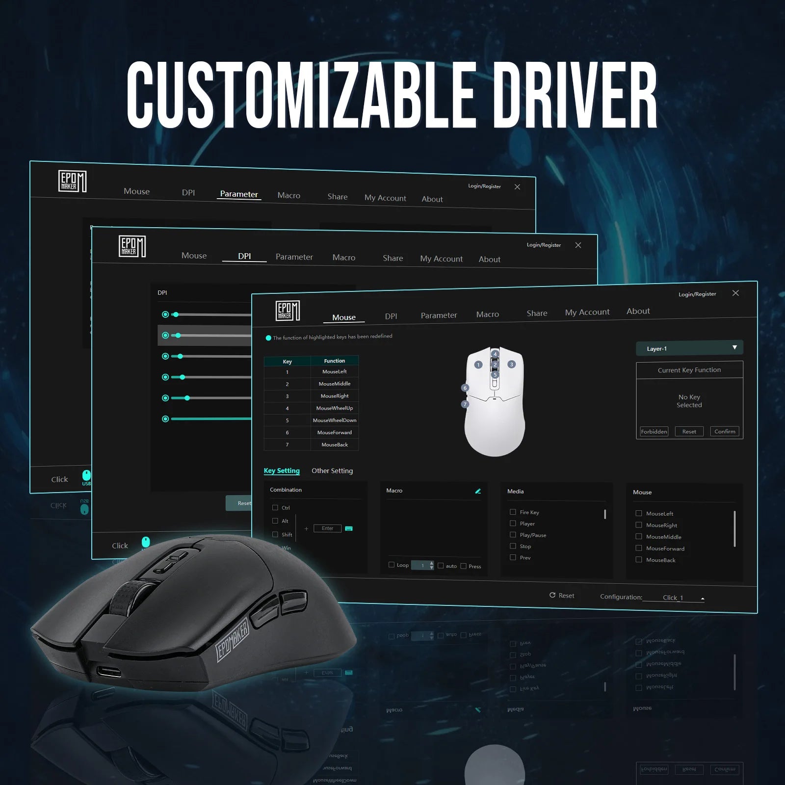 EPOMAKER Click Tri-mode Wireless Lightweight Gaming Mouse 8K Polling Rate with PAW3950 Sensor & 800 to 42000 DPI