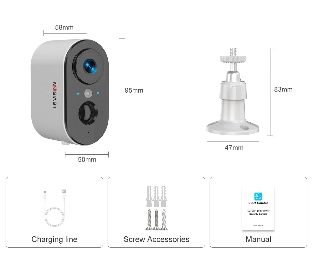 LS VISION 4G Wireless PTZ Battery Camera Smart Home CCTV Outdoor Surveillance Wifi 2K 4MP Motion Detection U-Box