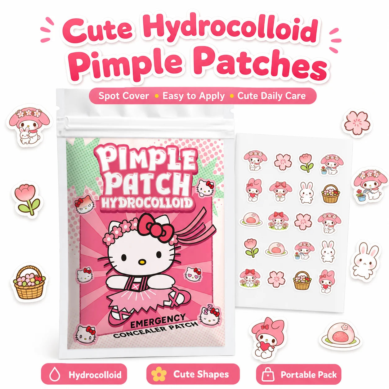 Cute Hello Kitty Acne Patch Hydrocolloid Pimple Stickers Waterproof Invisible for Girls Women
