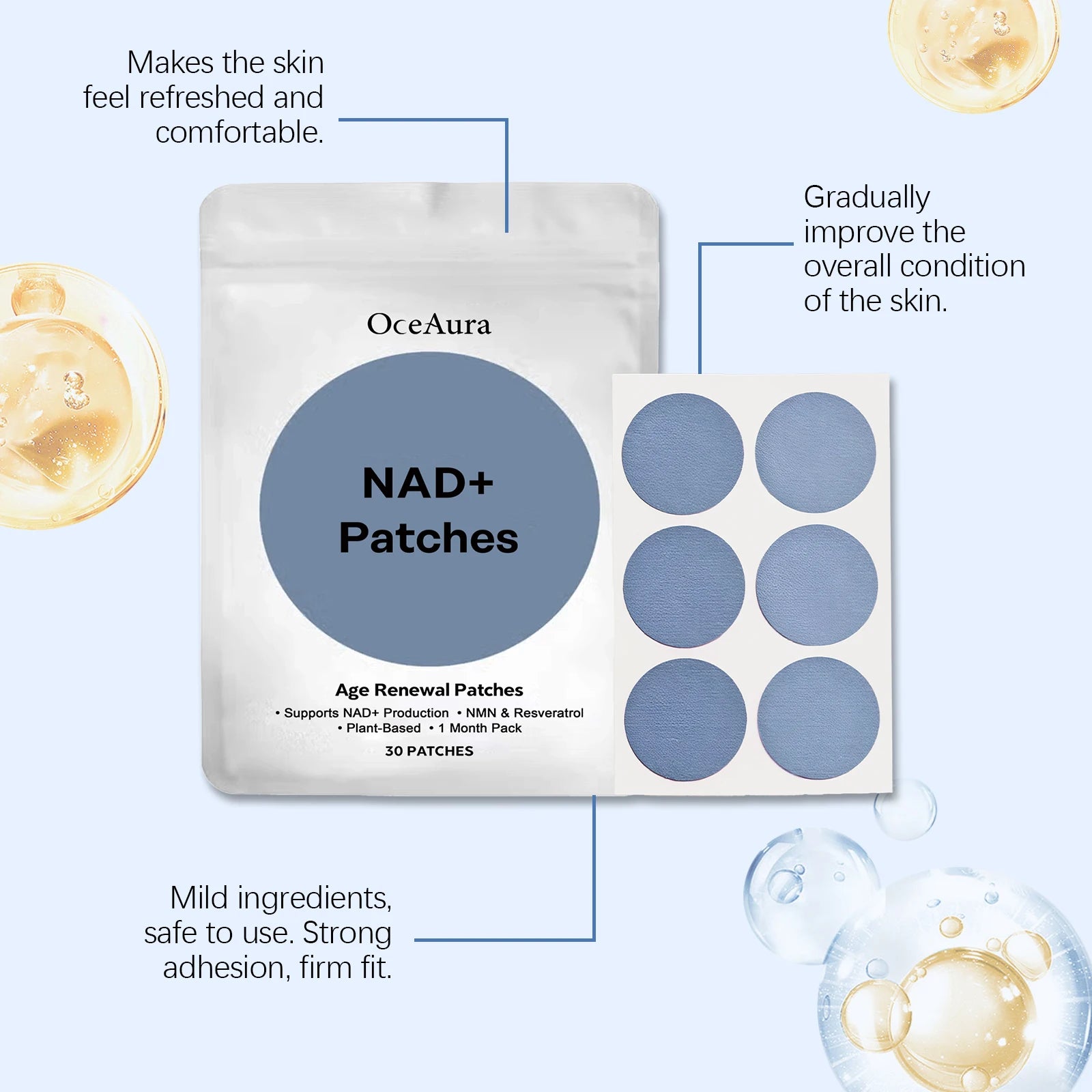 OceAura NAD+ Energy Boost Patches Enhance Focus & Cell Regeneration Immune Support Supplement for Vitality Rejuvenation Patches