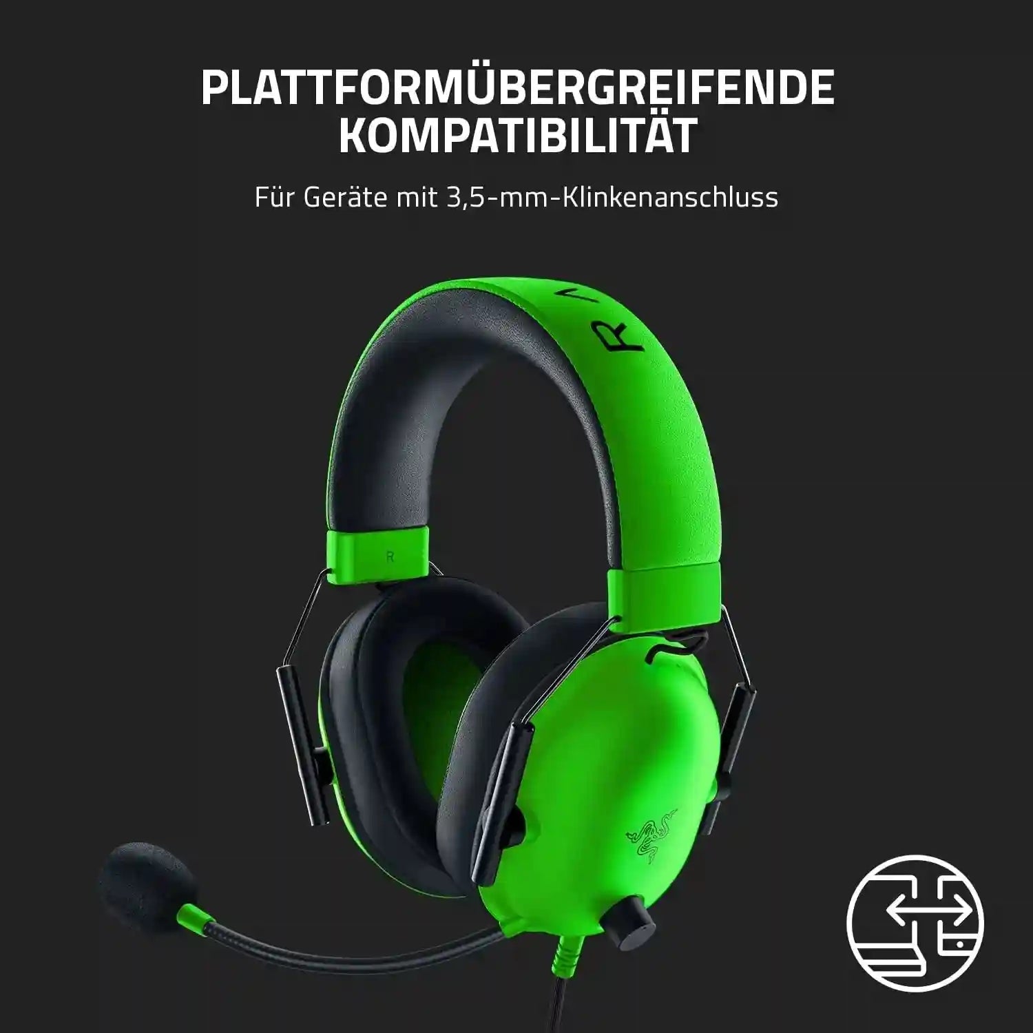 Razer BlackShark V2 X Gaming Headset with 7.1 Surround Sound - Black, White, Green Tidesmit