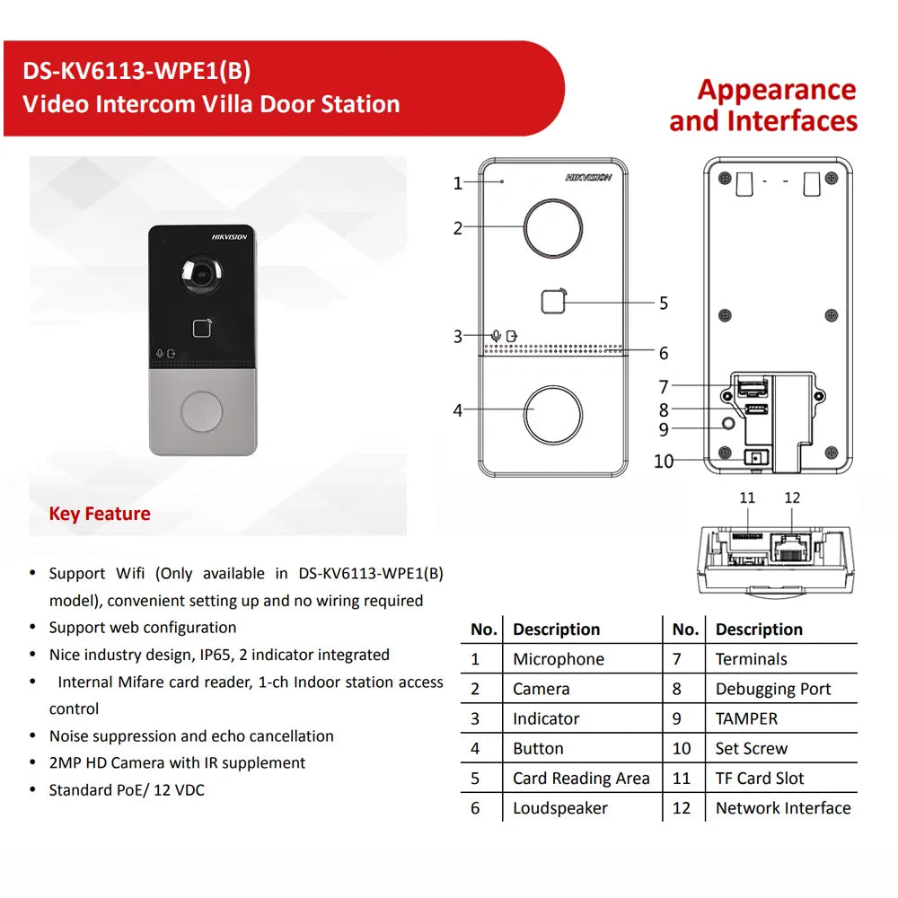 Hikvision IP Video Intercom Kit DS-KIS603-P(C) Original DS-KV6113-WPE1+ DS-KH6320-WTE1 POE Doorbell Door Station WIFI Monitor