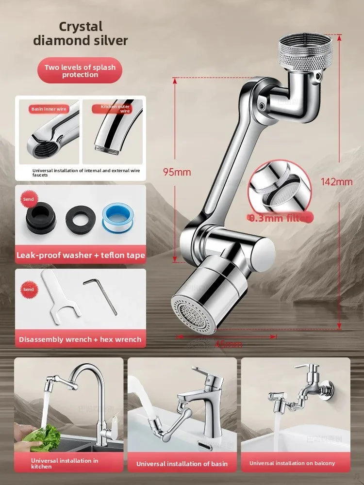 Robotic Arm Universal Faucet Extender Rotatable Nozzle Washbasin Multi-functional Universal Connector Splash-proof Artifact
