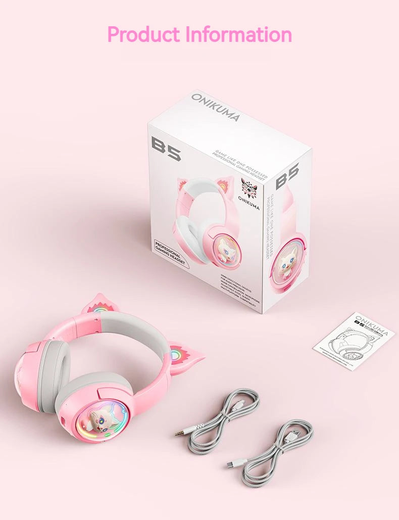 Wireless Cat Ear Gaming Headset | Low Latency Over-Ear Headphones Tidesmit