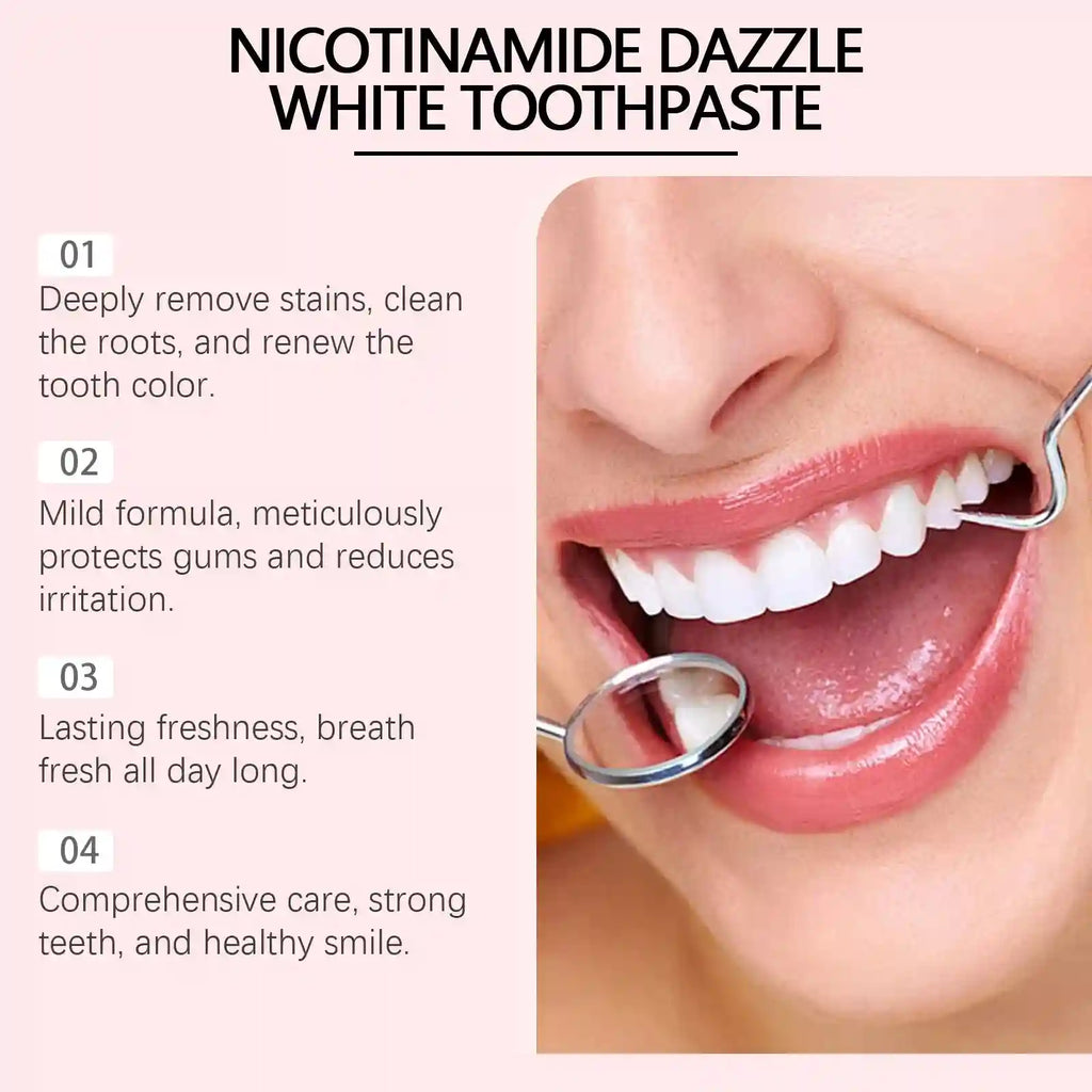 Tidesmit Niacinamide teeth whitening toothpaste for stain removal, plaque reduction, and fresh breath.