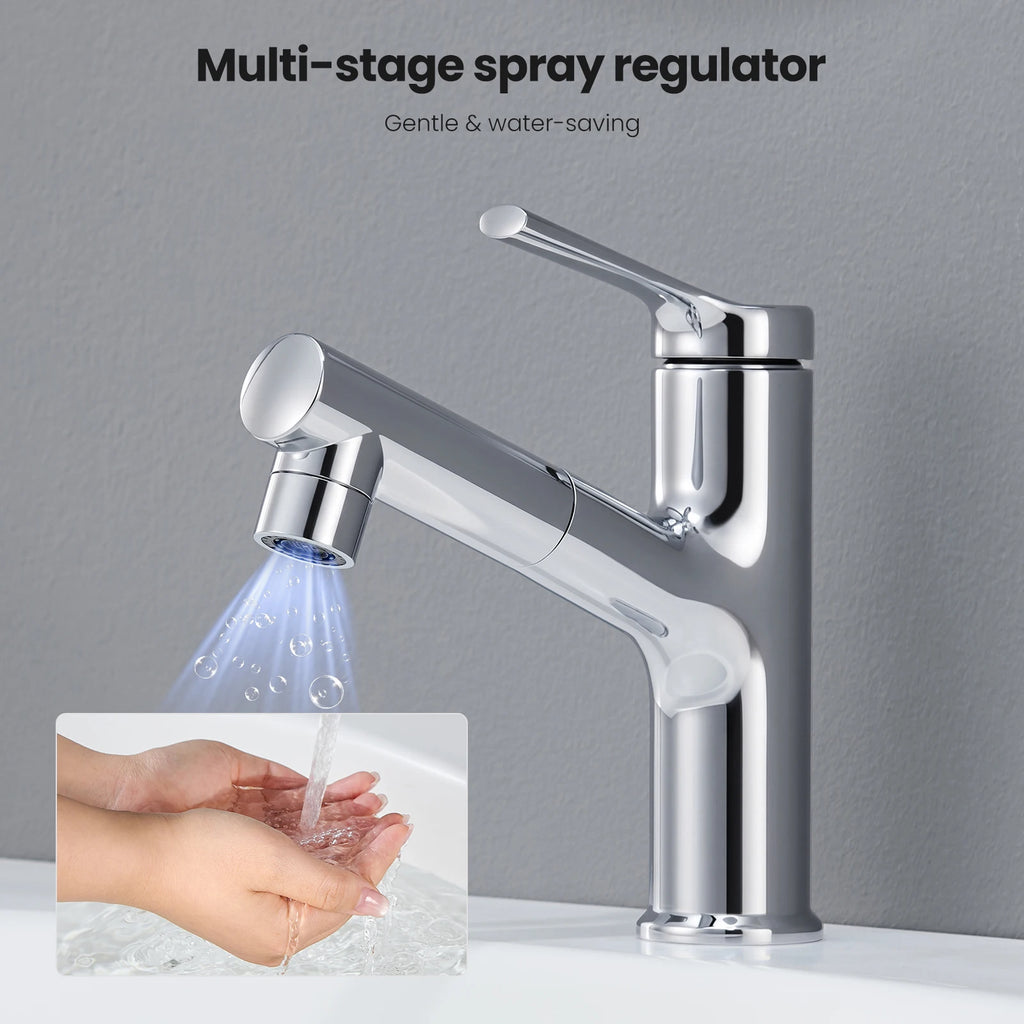 Sink faucet and 20.2cm tall sink basin, chrome-plated mixer for the sink with a shower, modern design
