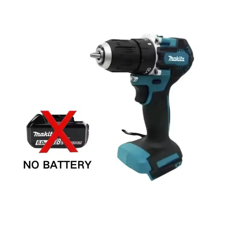 Makita cordless drill driver without battery, showing battery slot and chuck